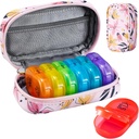 Serfeymi Weekly Travel Pill Organizer 2 keer Een dag AM PM Geupgraded Regenboog Pill Box 7 dag met Portable Zipper PU leren pil Case, Medicine Organizer voor pillen, Vitaminen, Visolie - Roze 03
