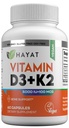 HAYAT Vitaminen Vegan Vitamin D3+K2 (5000 IE + 100 MCG), Dieetsupplement voor bot, tanden, spier- en immuungezondheidsondersteuning, 2 maanden levering, gecertificeerde Halal, 60 capsules, Made in The USA