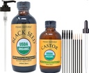 PRIME NATURAL Huile de semis noire biologique et huile de ricin biologique - 2 blocs d'huile - USDA Certifié - pressé à froid, vierge, non raffiné, végétalien, non-OGM, sans conservateurs