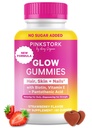 Roze Ooievaars Total Glow Gummies for Women Hair, Skin & Nails Vitamin with Biotin, Vitamin A, B6, B12, Folate, Zink & Meer .. Ondersteuning voor de stralende huid, sterke nagels, en gezonde haren 60 Berry Gummies