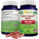 aSquared Nutrition Red Gist Rice 1800mg - Dieetsupplement Vegan Powder Pillen ter ondersteuning van cardiovasculaire gezondheid - 180 Veggie Capsules