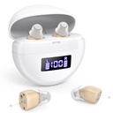 Aides auditives rechargeables pour les aînés et les adultes, amplificateurs auditifs avec annulation de bruit, amplificateur sonore contrôle du volume, aide auditive numérique à l'oreille pour perte auditive (Brown)