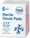 Globe 3' x 3' Advanced Sterile Gauze Pads, 100-pack individueel verpakt - 12-laags katoen voor Wound Care Dressing, zeer absorberende banden voor thuis & noodgebruik - Reizen & EHBO Kit Essentieel