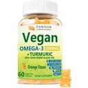 Vegan Omega 3 & Turmeric Gummies 2500mg, Algae Omega 3 DHA 800mg&EPA 400mg, met MSM, Vitamine D3, Kurkumawortelextract voor Hersenen, Oog, Gewricht, Visoliesupplementen Alternatief, Suikervrij