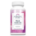 Heritage Store Black Seed Oil Liquid Capsules 650mg, Nigella Sativa Oil Supplement met Thymochinon, Omega 3 6 9, Antioxidant, Cholesterol, Digestief, Gezamenlijke & Immune Ondersteuning*, Vegan, 45 Serv, 90ct