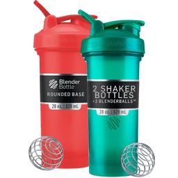 BlenderBottle Classic V2 Shaker Bottle Perfect for Protein Shakes and Pre Workout, 28-Ounce (2 Pack), Red, Green