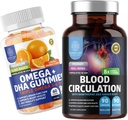 Number One Nutrition N1N Premium Blood Circulatie Supplement met [8 Krachtige kruiden & vitaminen] en Omega 3 6 9 + DHA Gummies, 2 Pack Bundle