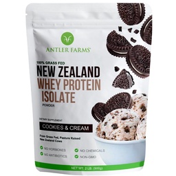 Antler Farms - 100% Gras Fed Nieuw-Zeeland Wei Proteïne Isolaat, Cookies & Cream Flavor, 2 lbs - Puur en schoon, 5 ingrediënten, Koud verwerkt