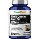 NusaPure Black Seed Oil 1000 mg par portion de 180 capsules de softgel (non-OGM, végétarien) à pression froide Virgin Nigella Sativa. Hexane libre