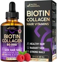 Liquid Biotin & Collageen - Vitaminen voor haargroei Ondersteuning voor vrouwen en mannen - Extra sterkte 60000 mcg druppels - B7 Supplement - Sterke nagels en gezonde huid - 98% snellere absorptie dan pillen