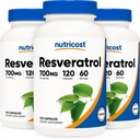 Nutricost Resveratrol 700mg; 120 plantaardige capsules - 50% Trans-Resveratrol (3 flessen)