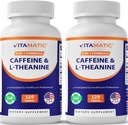 Vitamatic Cafeïne Pillen met L-Theanine 300 mg per tablet 120 Vegetarische tabletten (verpakking van 2, totaal 240 tabletten)