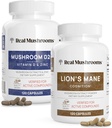 Echt Paddestoelen Vitamine D2, Zink, Chaga, Reishi (120ct) en Lion's Mane (120ct) Bundel - Immuniteit en Cognitieve Ondersteuning, Gecheld Zink voor verbeterde Absorptie - Veganistisch, Glutenvrij, Non-GMO