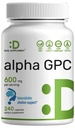 Alpha GPC 600mg par portion, 240 Capsules – Biodisponibles Réapprovisionnement Choline – Suppléments pour la santé du cerveau nootrope pour la mémoire et le focus – Non-OGM, sans gluten