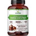 Zazzee Extra Strength Horse Chestnut 10:1 Extract, 3000 mg Sterkte, 20% Aescins, 4 maanden Supply, 120 Vegan Capsules, Geconcentreerd en gestandaardiseerd 10X Extract, All-Natural, Non-GMO, Made in The USA