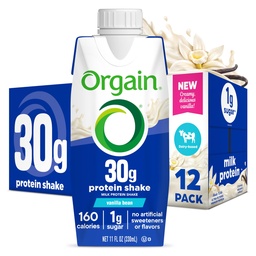 Orgain 30g High Protein Shake, Dairy Isolate Milk Protein, Vanilla Bean, 5g BCAA's, 1g Sugar Per Serving, Maaltijd Vervanging, klaar om te drinken, Keto vriendelijk, Glutenvrije 11 Fl Oz (pakket van 12)