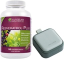 Trunature Resveratrol Plus, 140 Vegetarische Capsules bundel met een pil Oragnizer, Small Cute Pill Container voor Geneeskunde, Vitaminen, Groen