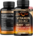 Vitamine D3 K2 - Vitamine D3 10000 ie & K2 als MK-7 120 mcg - Immune & Mood Support, for Bone & Teeth Health - with Magnesium, Zink & Vitamin C & B12 - Highly Bio available - Made in USA, 240 Capsules