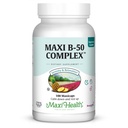 Maxi Health Vitamine B Complex – Vitamines complexes B-50 à haute puissance avec B1, B2, B3, B6, B12, Biotine & Folate – Soutenir l'énergie cellulaire et la clarté mentale – Casher – 100 capsules