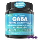 GABA Supplement - 1000 mg Liposomal Form voor Optimale Absorptie, GABA met L-Theanine, Magnesium Glycinate, 5HTP, Vitamine D3 voor Kalmte, Ontspanning, Mood, Rustvolle Nacht - Melatonine-Free 120 Softgels.