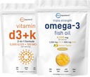 Micro Ingrediënten Vitamine D3 5.000iu + K2 100mcg Softgels & Omega-3 Visolie 120 Softgels Bundel 2 Pack 