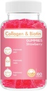 Collageen Biotin Gummies - Ondersteunt haar, huid & Nails Haargroei Anti Veroudering Zorg Kauwbare Gummy Vitaminen, Veganistisch, Non-GMO, Glutenvrij, Gelatine Aardbei Smaak 60 Tellen, Roze