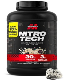Muscletech Wei Protein Powder (Cookies & Cream, 4 Pond) - Nitro-Tech Ultimate Muscle Building Formula with Whey Protein Isolaat - 30g of Protein, 3g of Creatine & 6.8g of BCAA - Packaging May Vary