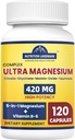 Magnesium Complex Supplement met Vitamine B6, 2 maanden Levering van 420 mg 5-in-1 Magnesiumoxide, Tauraat, Malaat, Citrate, Glycinate Max Absorptie Magnesium Supplement voor Kalmte, Slaap &amp; Been Krampen