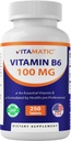 Vitamine Vitamatique B6 (HCl pyridoxine) 100mg – 250 comprimés végétariens favorise la production d'énergie, stimule le métabolisme et soutient la santé immunitaire*
