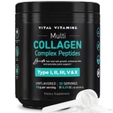 Vitamines vitales Poudre de peptides multicollagènes - non aromatisé, facile à dissoudre - Type I, II, III, V, X - pour les femmes et les hommes - favorise les cheveux, la peau, les ongles et la santé articulaire - 30 portions