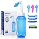 MAOEVER Neti Pot Sinus Rinse Flacon Nez Nettoyeur Pression Rincer Irrigation Nasale pour Adulte & Enfant BPA Sans 300 ml avec 30 sachets de sel de lavage Nasal et Thermomètre Sticker(Blue)