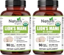 Lamane de lion biologique de l'USDA 20:1 Extrait, 20 000 mg de résistance, 35 % de polysaccharides, 180 capsules véganes, 90 jours d'approvisionnement, extrait 20X normalisé et concentré, tout naturel et non-OGM
