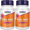 NOW Supplementen, Foliumzuur 800 mcg + B-12 (Cyanocobalamine) 25 mcg, B Complex Vitamine, 250 tabletten (verpakking van 2)