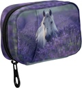 Fustyad Beautiful White Horse in Lavendel Flower Field Pill Organizer Case met Zipper 2 keer Een dag voor vitamine en supplement, 7 dagen reisorganisator geneeskunde geval