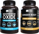 Pure originele ingrediënten Magnesiumoxide en gemberwortelbundel, 365 capsules Elke, geen fillers, altijd zuiver