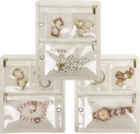 Bijoux de voyage Housse d'organisateur, Bijoux Sacs de rangement de bijoux Binder avec fermeture à glissière claire Poche de velours pour voyager, Boucles d'oreilles, Anneaux, Collier, Bracelet (Pages intérieures,Beige,3 PCS)