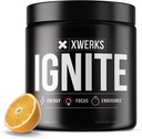 Xwerks Ignite Orange Pre Workout Powder, Natural Keto Pre Workout voor vrouwen en mannen met explosieve energie, Glutenvrije Blend voor uithoudingsvermogen en uithoudingsvermogen, 150mg Cafeïne, 30 porties