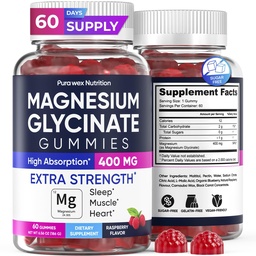 Magnesium Glycinate 400mg Gummies - Relax & Sleep, Men & Women, Raspberry