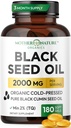 Black Seed Oil Capsules 2000mg Per Serving, Organic Cold Pressed Black Cumin, High TQ, Immune & Joint Support, 180 Tellen (3 maanden Supply)