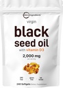 Micro-ingrédients Huile de graines noires avec vitamine D3 1000 UI, 240 Softgels $ 2 000 mg Huile de graines noires par portion $ Huile de Nigella Sativa $ 2-en-1 Huile de graines non raffinée Formule $ Non-OGM, cGMP Fabriqué