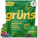 Gruns Adults Super Greens Gummies, Multivitamine Superfood Gummy Bears, Spirulina, Chlorella, Prebiotica & Fiber Gummies for Digestive Health, Adaptogens Supplement, 20 Vitaminen & Minerals, 10 Tellen