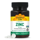 Country Life Chélaté Zinc 50 mg - Certified Gluten-Free & Vegan Immmune Support Supplément, améliore l'absorption de zinc, soutient le corps Production de protéines et santé cellulaire, 100 comprimés végétariens
