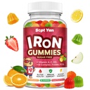 Iron Supplement Gummies for Kids, Kids Multivitamine with Iron - Vitamine B Complex, C, D3, Calcium, Folate, Zink, FOS for Blood Builder & Energy Support, Iron Deficency, Vegan,Mixed Fruit smaak,60 ct