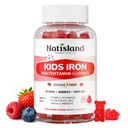 Iron Gummies for Kids & Teens, Kids Multivitamine with Iron Supplement, Vitamin B Complex, A, C, D3, Calcium, Zink, DHA, Prebiotic, Blood Builder & Energy Support for Iron Deficency, Vegan, 60 Ct