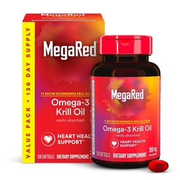 MegaRed - Omega-3 Krill Oil 350mg Softgels (130 Tel in een fles), EPA & DHA Omega-3 vetzuren met geen visachtige afdronk In tegenstelling tot visolie, bevat Antioxidant Astaxanthine