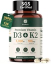 Vitamin D3 K2 5000IU 100mcg MK-7, 120 Softgels, 2-in-1 K2 D3 Vitamin Supplement for Bone Health, Immune Support, Better Calcium Absorption, Easy to Swallow, One Daily, 120 Day Supply
