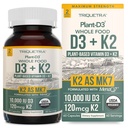 Plante biologique D3 + K2=10000 UI D3 + 120 mcg K2 comme tout-trans MK7 de MenaQ7® - 100% aliments entiers, crus et végétaliens