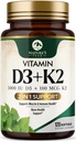 D3 K2 Vitamine - Vitamine D3 5000 IE per Softgel - Vitamine D3 Supplement met hoge potentie - 2-in-1 Complex Vitamine D & Vitamine K2 (MK7) - Gemakkelijk doorslikken, Bone & Immune Ondersteuning - Gebotteld USA - 120 Softgels