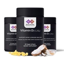 Vitamine D3+K2 avec huile de noix de coco - Vitamine végétalienne D 5 000 UI et MK7 Vitamine K 110mcg pour os, coeur et crème, non OGM, tiers testé, sans soja, haute absorption 60 légumes