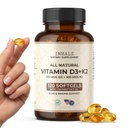 Inhalez la vitamine D3 + K2 avec l'huile de noix de coco – 5000 UI D3 & 100 mcg MK7 K2 pour le soutien osseux, cardiaque et immunitaire – sans OGM · sans soja · sans gluten – 120 softgels